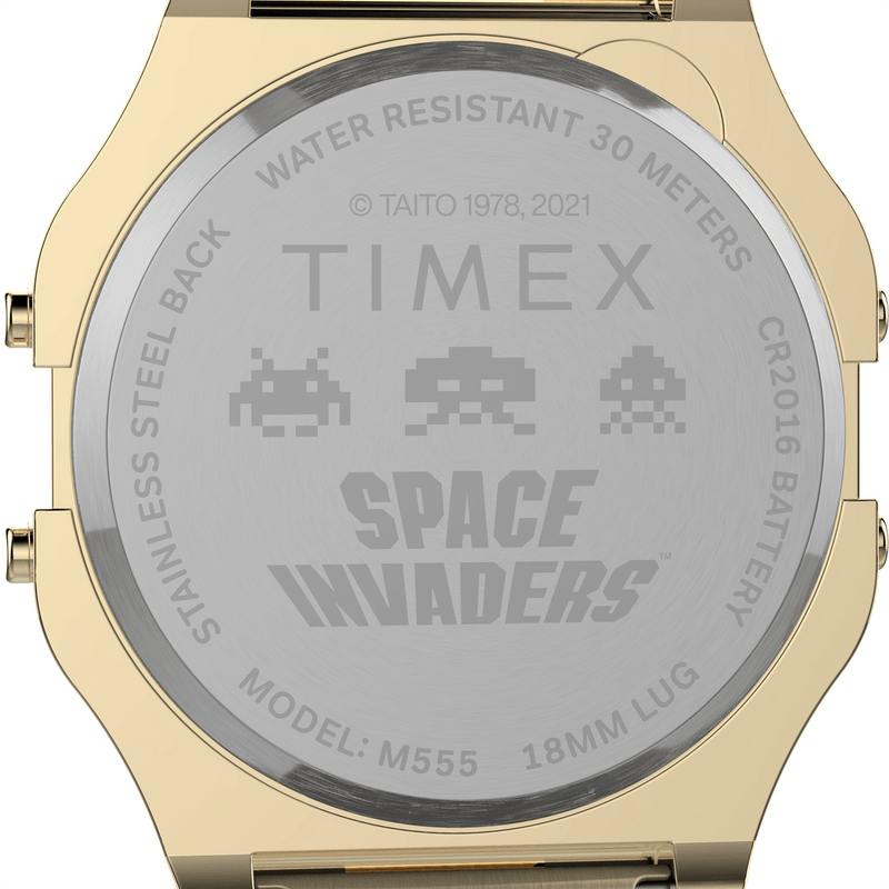 Timex T80 Space Invaders Gold Stainless Steel Watch TW2V30100