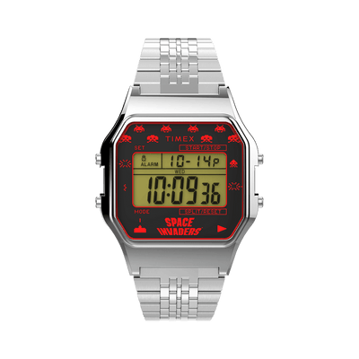 Timex T80 Space Invaders Silver Stainless Steel Watch TW2V30000