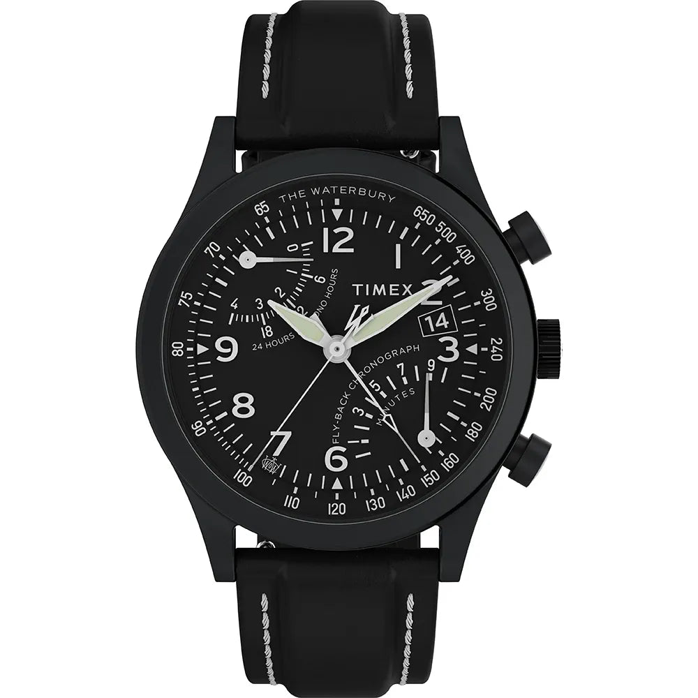 Timex Waterbury Traditional Black Leather Strap Watch TW2W48000