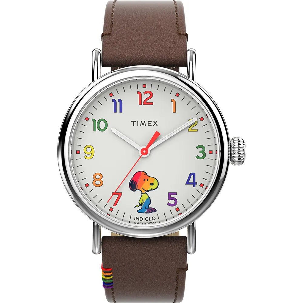 Timex Peanuts Love Brown Leather Strap Watch TW2W53900
