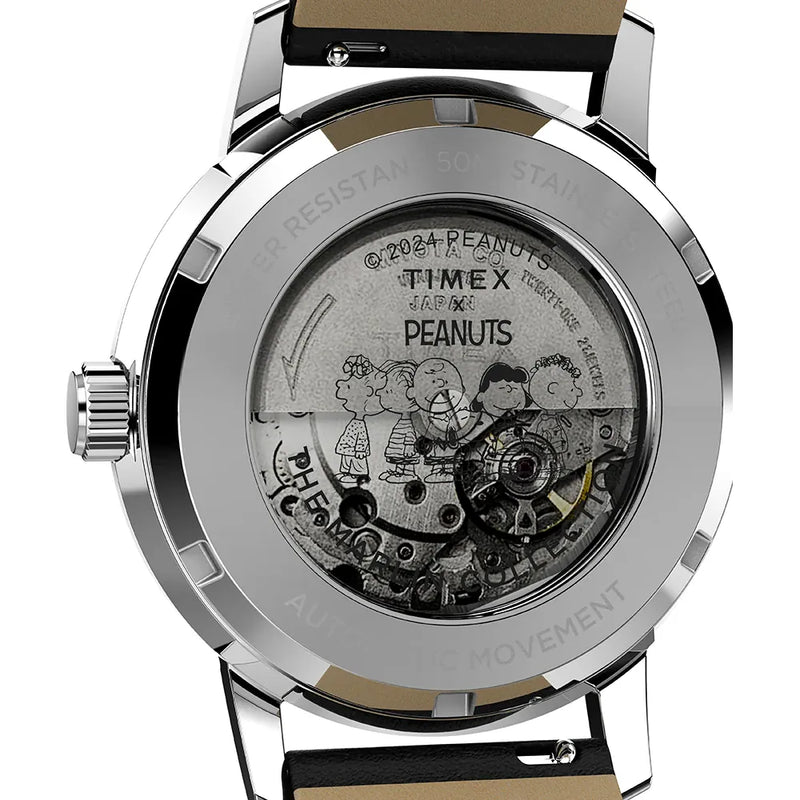 Timex Peanuts Sketch Black Leather Strap Watch TW2W54000
