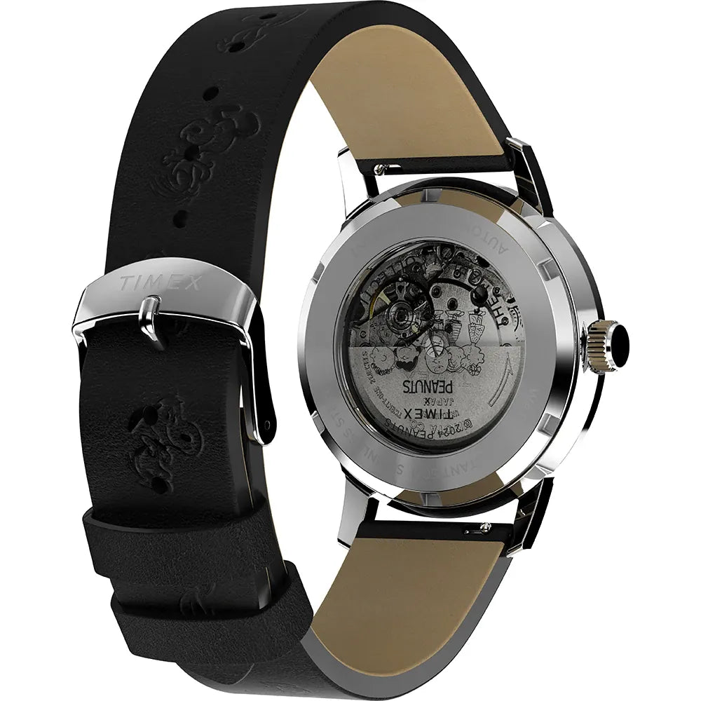 Timex Peanuts Sketch Black Leather Strap Watch TW2W54000