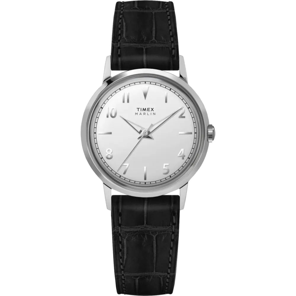 Timex Marlin Quartz Black Dial 34mm Leather Strap Watch TW2Y37600