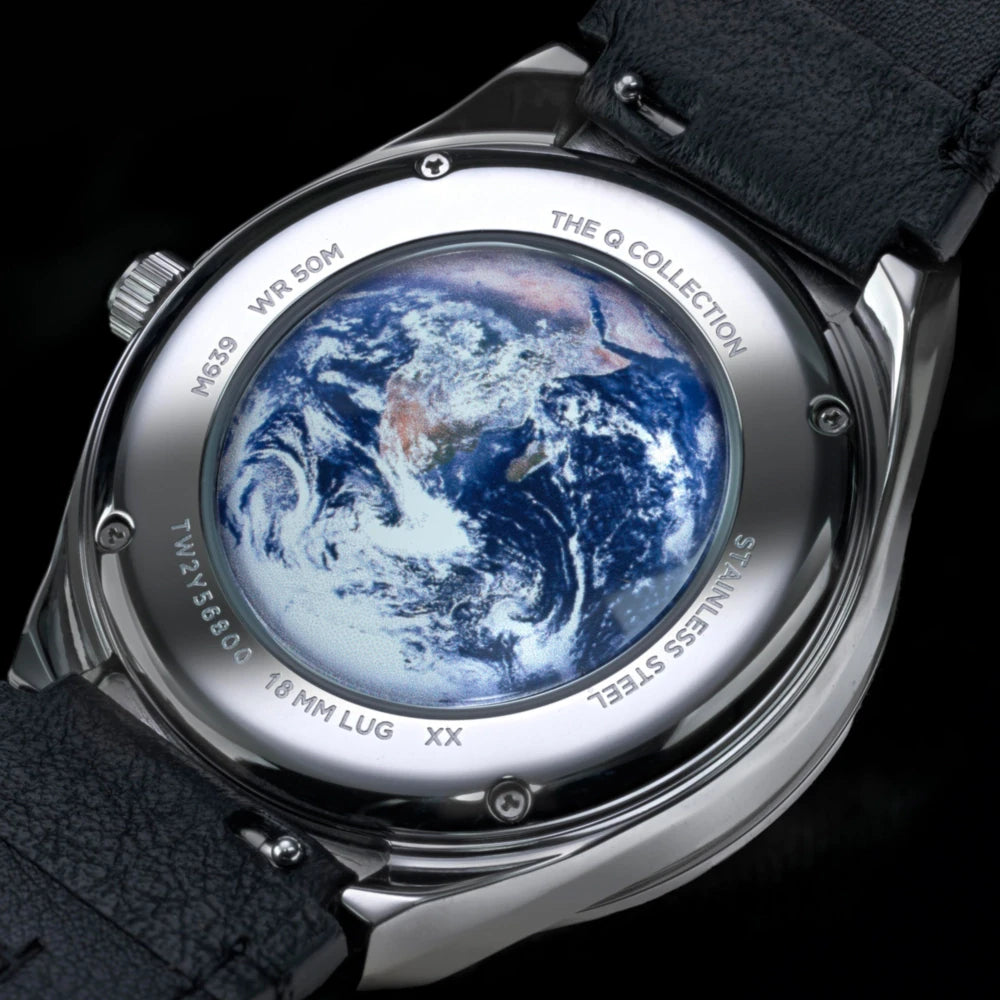 Timex Q Nasa Day-Date Moonphase Black Dial Leather Band Watch TW2Y56800