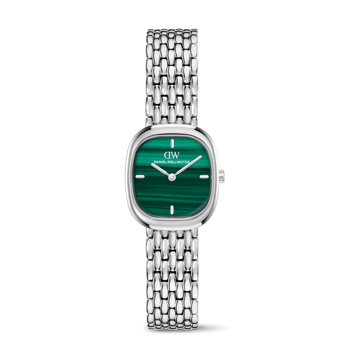 Daniel Wellington Corta Malachite Grain-Link Silver DW00100991 women's watch with green sunray dial and silver link strap