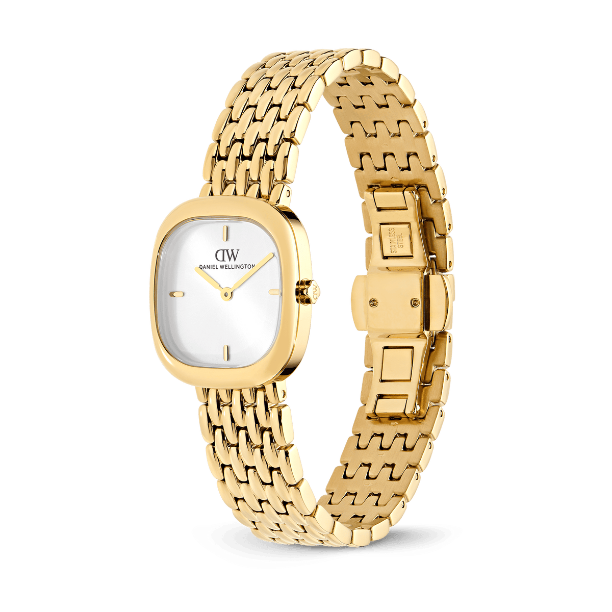Daniel Wellington Corta White Grain-Link Gold DW00100993 women's watch with white sunray dial and gold link strap
