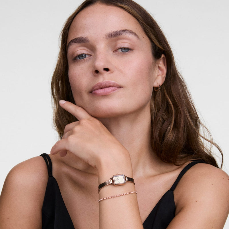 Daniel Wellington Quadro Mini Mirror Reflection Rose Gold Dial Watch DW00100799