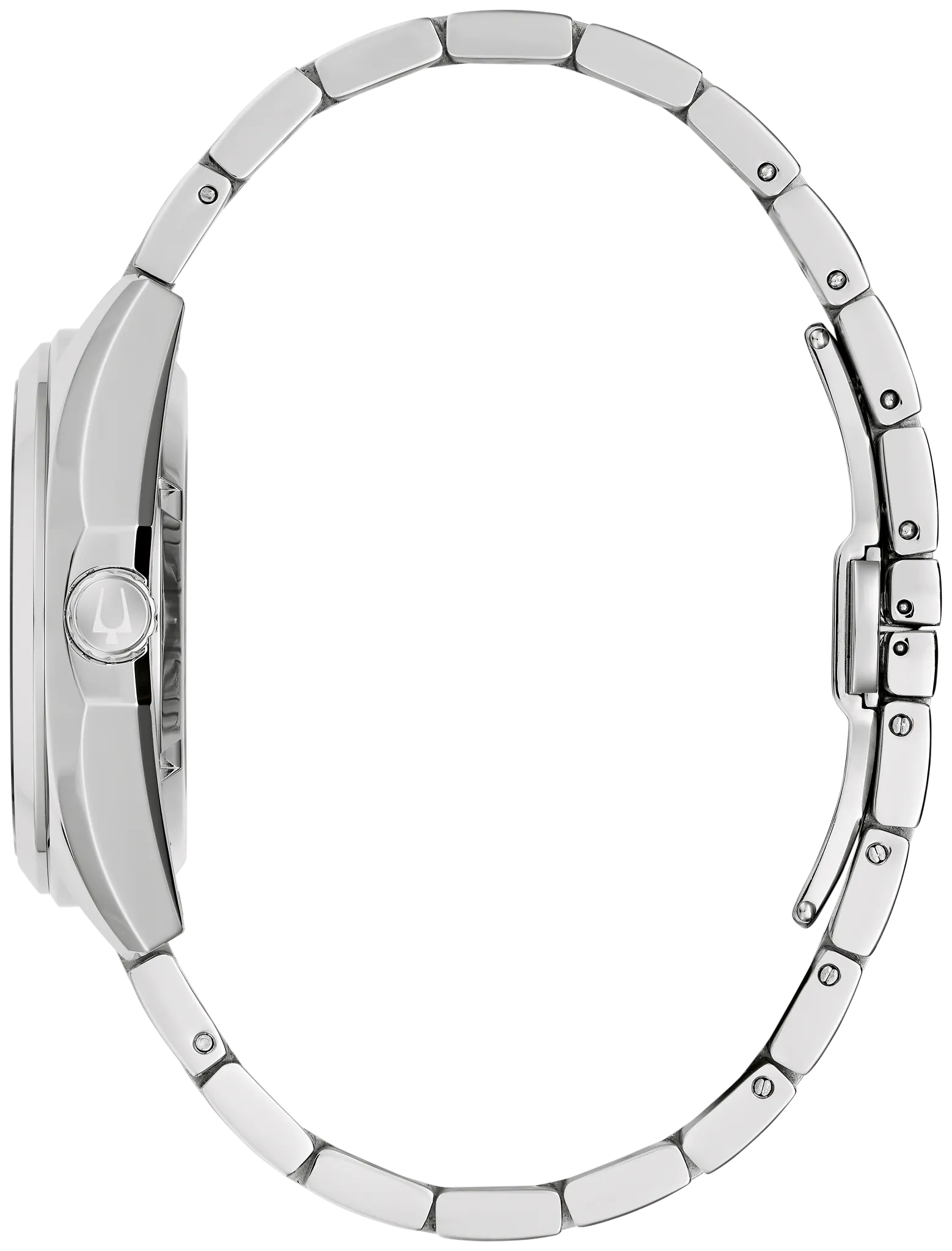 Bulova Surveyor 96A345 automatic men's watch with white dial and silver-tone stainless steel bracelet — detail view