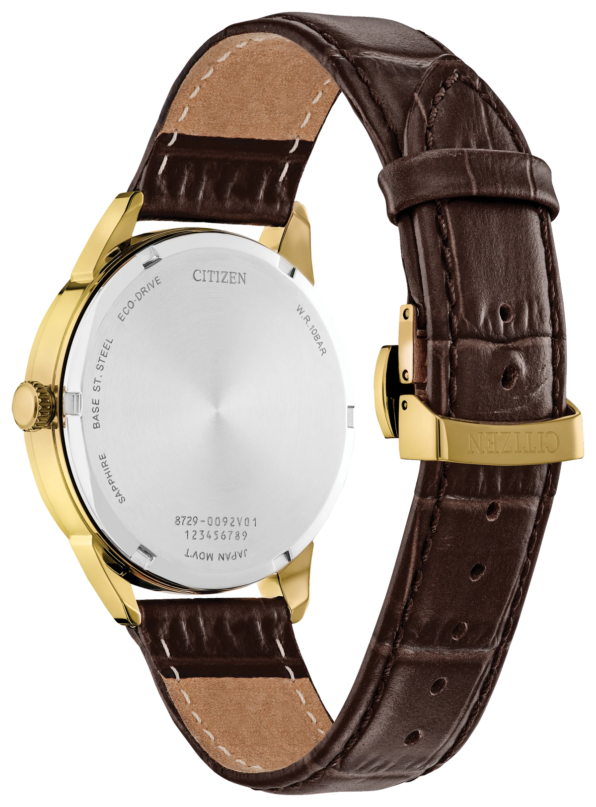Citizen Classic BU2112-06E men's watch black dial brown leather strap angled view