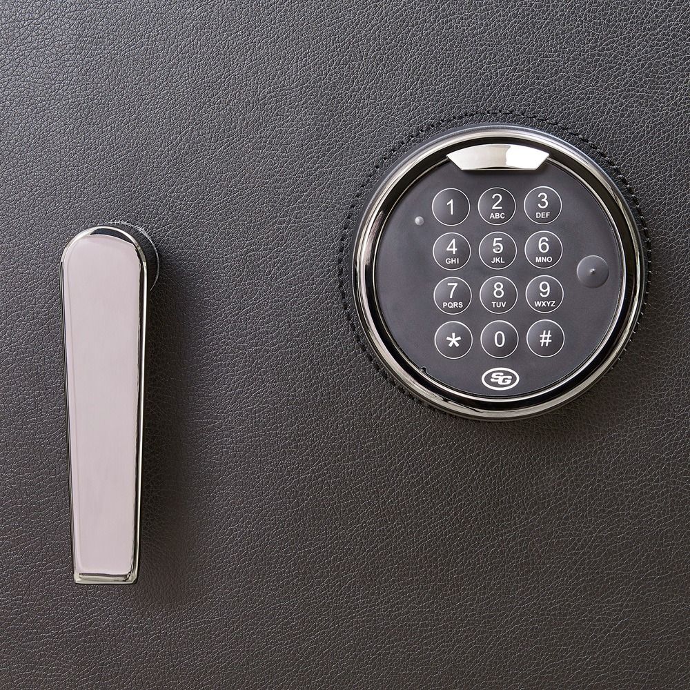 WOLF Athos 16 Piece Watch Winder Safe in Black, door handle and digital keypad