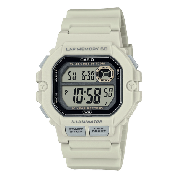 Casio Digital Illuminator Grey Dial White Resin Band Watch WS1400H-8A