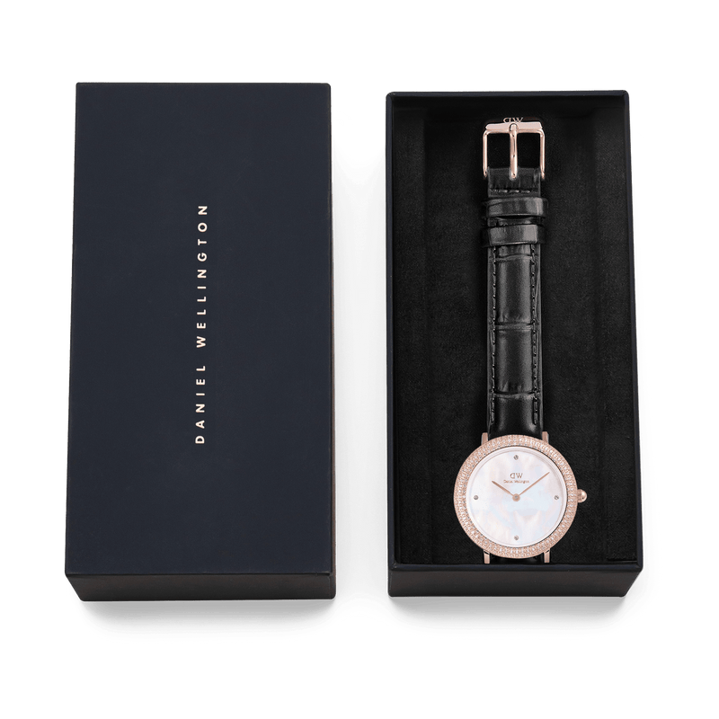 Daniel Wellington Crystalline Bezel Black Croc Rose Gold White Dial Watch DW00100827
