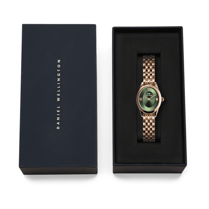 Daniel Wellington Ophelia Mini Beans Link Rose Gold Emerald Dial Watch DW00100806