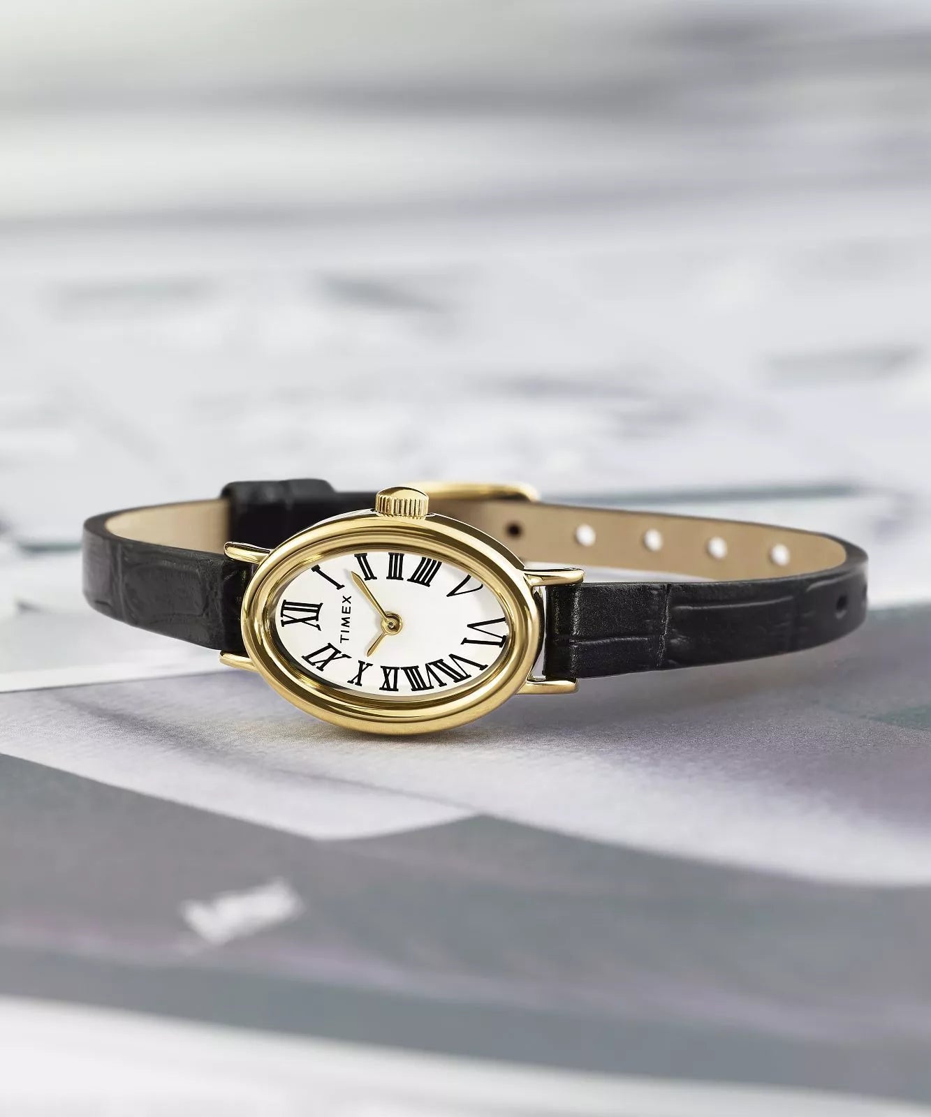 Timex Cavatina Gold Case with Black Leather Band Women's Watch TW2W78300