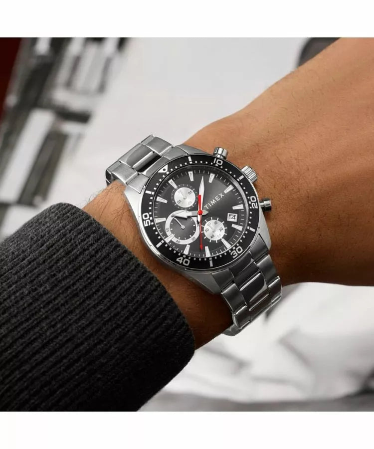 Timex Trend Ridgefield Chronograph Black Dial Stainless Steel Band Men's Watch TW2Y56900