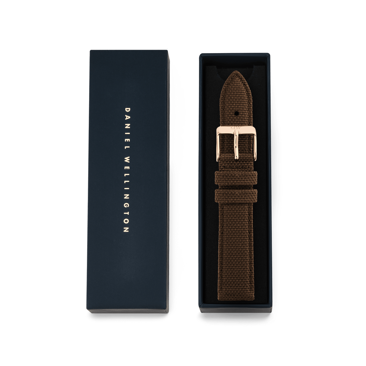 Daniel Wellington Brown Canvas Strap Rose Gold nylon canvas watch strap with recycled stainless steel pin buckle