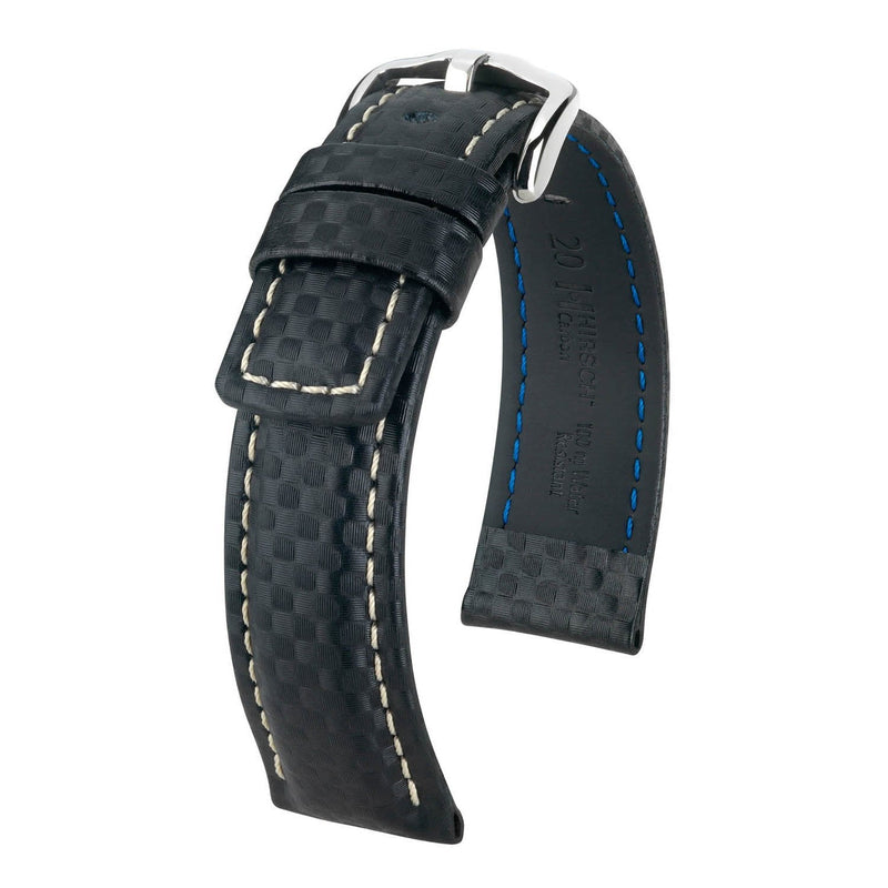 Hirsch Carbon Black Embossed Water-Resistant Leather Watch Band