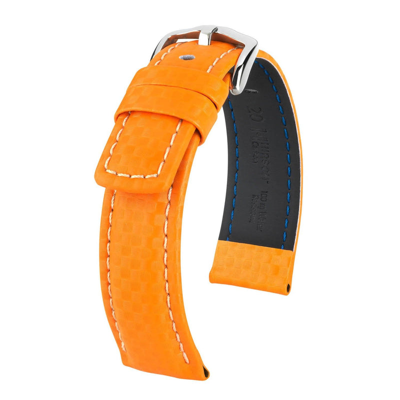 Hirsch Carbon Orange Embossed Water-Resistant Leather Watch Band
