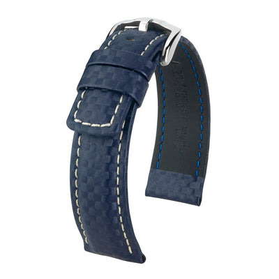 Hirsch Carbon Blue Embossed Water-Resistant Leather Watch Band