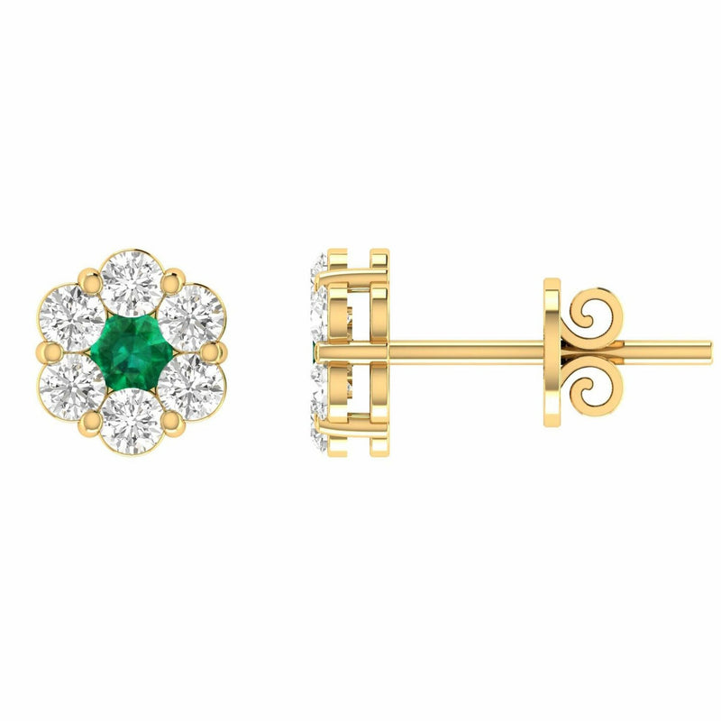 Emerald Diamond Stud Earrings With 0.19ct Diamonds In 9K Yellow Gold