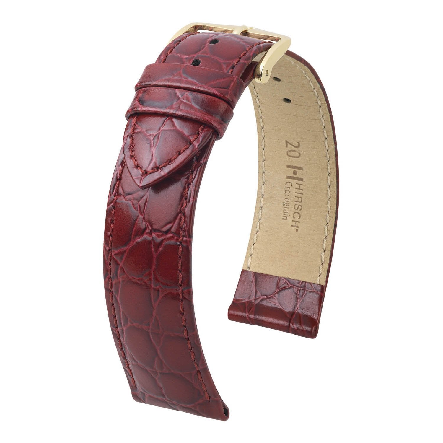 Hirsch Crocograin M Burgundy Crocodile Embossed Leather Watch Band