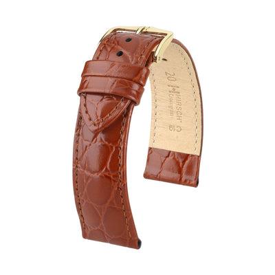 Hirsch Crocograin Golden Brown Crocodile Embossed Leather Watch Band