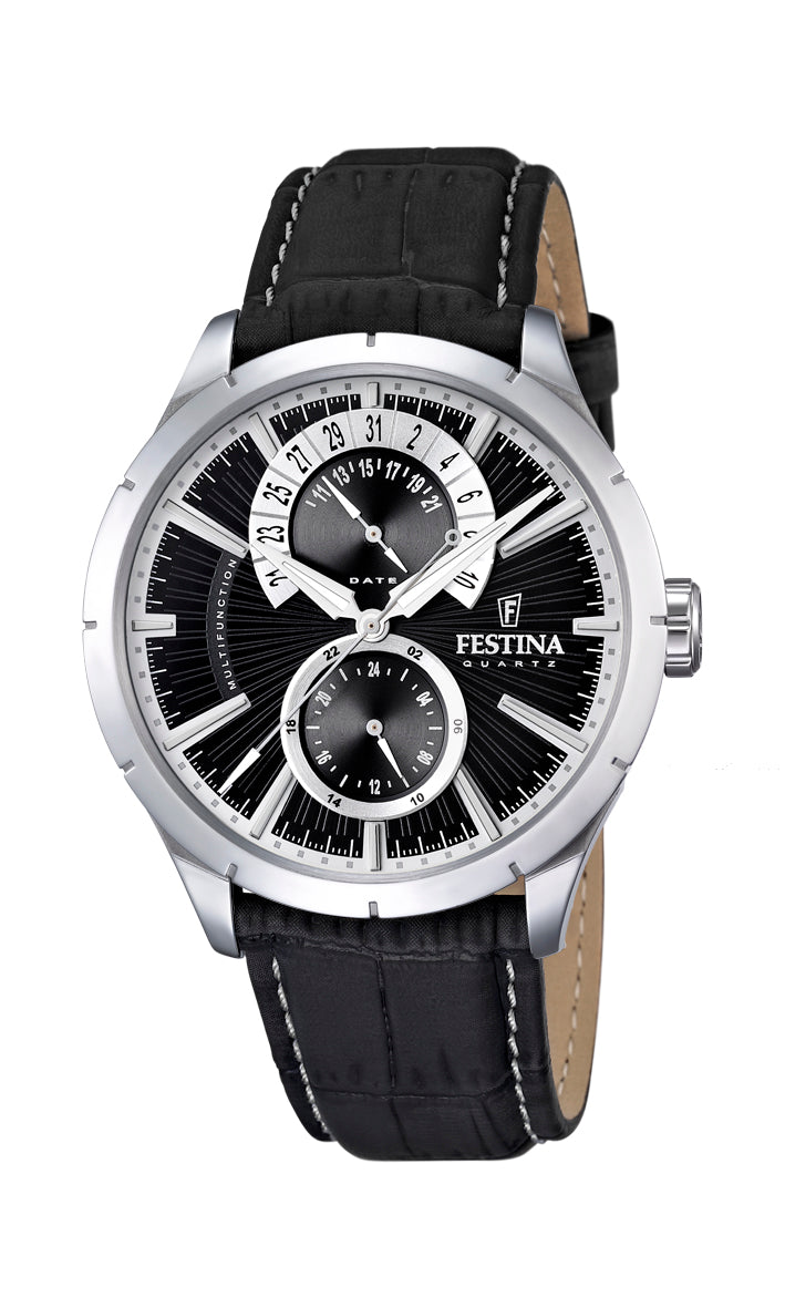 Festina Retro Black Leather Strap Watch F16573-3