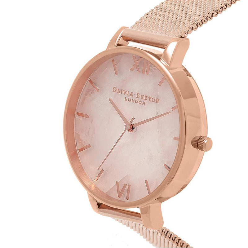Olivia Burton Semi Precious Rose Gold Mesh Watch - Rose Gold