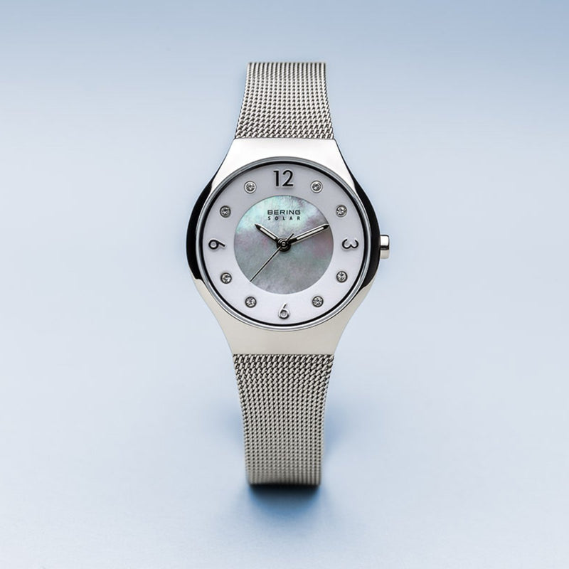 Bering Solar Polished Silver Mesh Watch