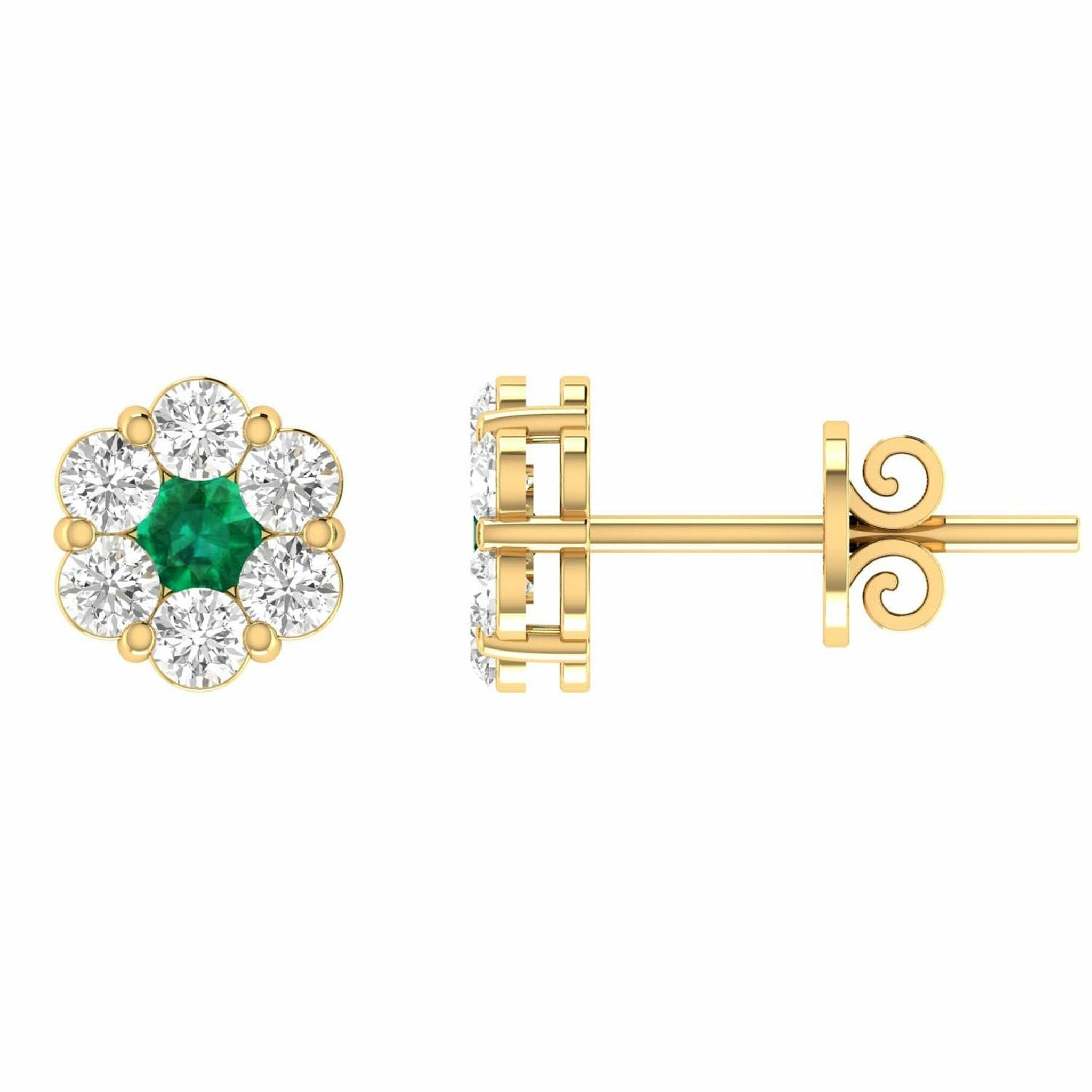 Emerald Diamond Stud Earrings With 0.80ct Diamonds In 9K Yellow Gold
