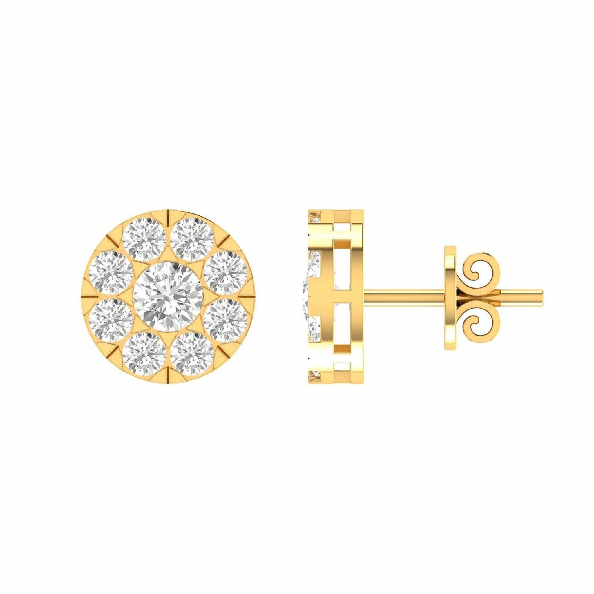Cluster Diamond Stud Earrings With 0.20ct Diamonds In 9K Yellow Gold