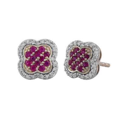 Ruby Earrings with 0.14ct Diamond In 9K Yellow Gold