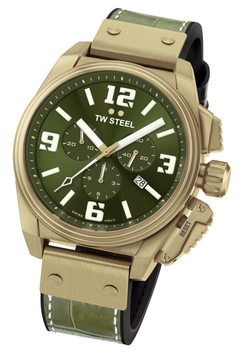 TW Steel Canteen 46mm Chronograph Green Leather Mens Watch