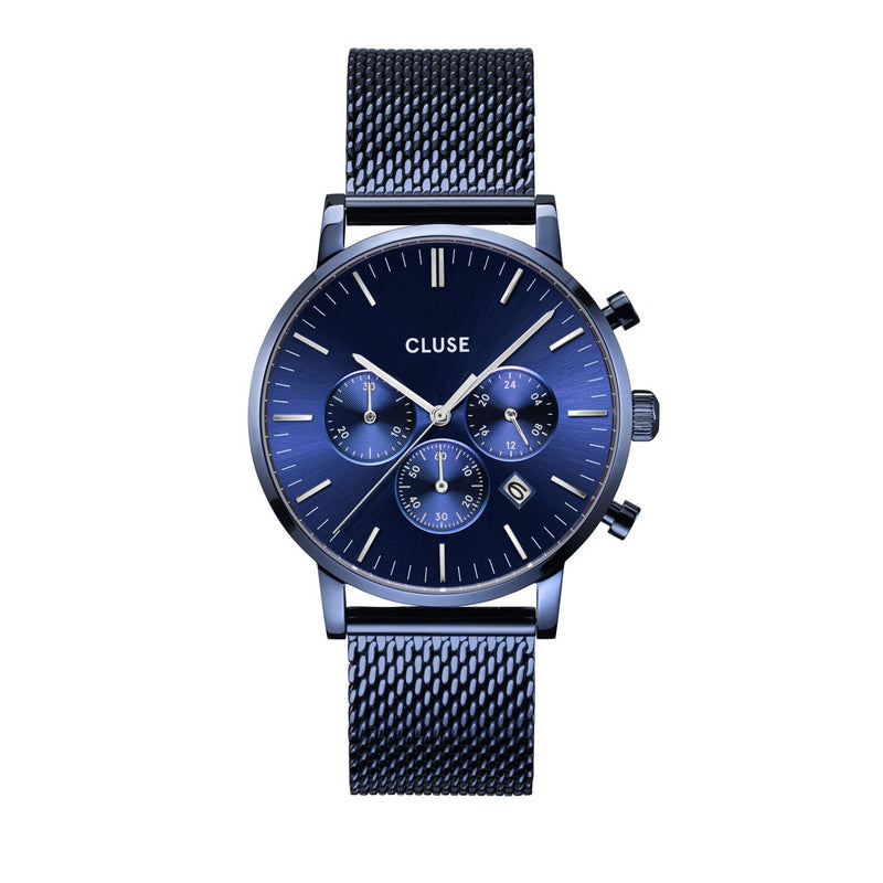 Cluse Mens Aravis Chronograph Full Blue Mesh