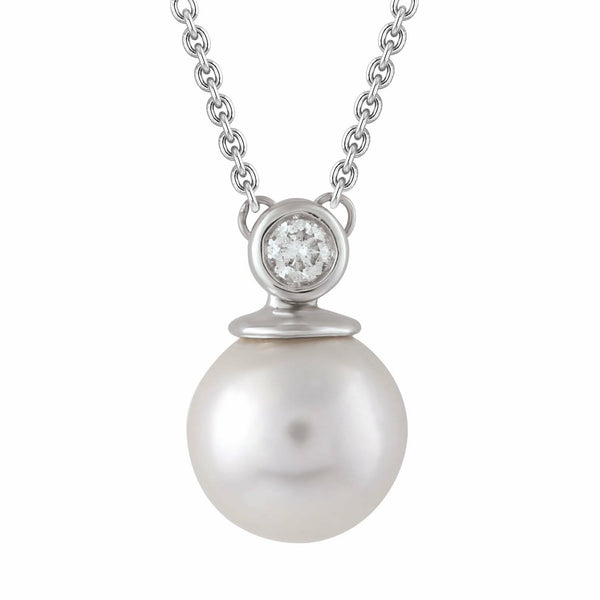 Diamond Pearl Necklace With 0.03ct Diamonds In 9K White Gold