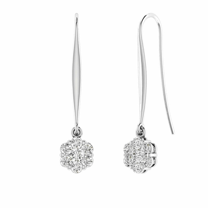 Cluster Hook Diamond Earrings with 0.50ct Diamonds in 9K White Gold