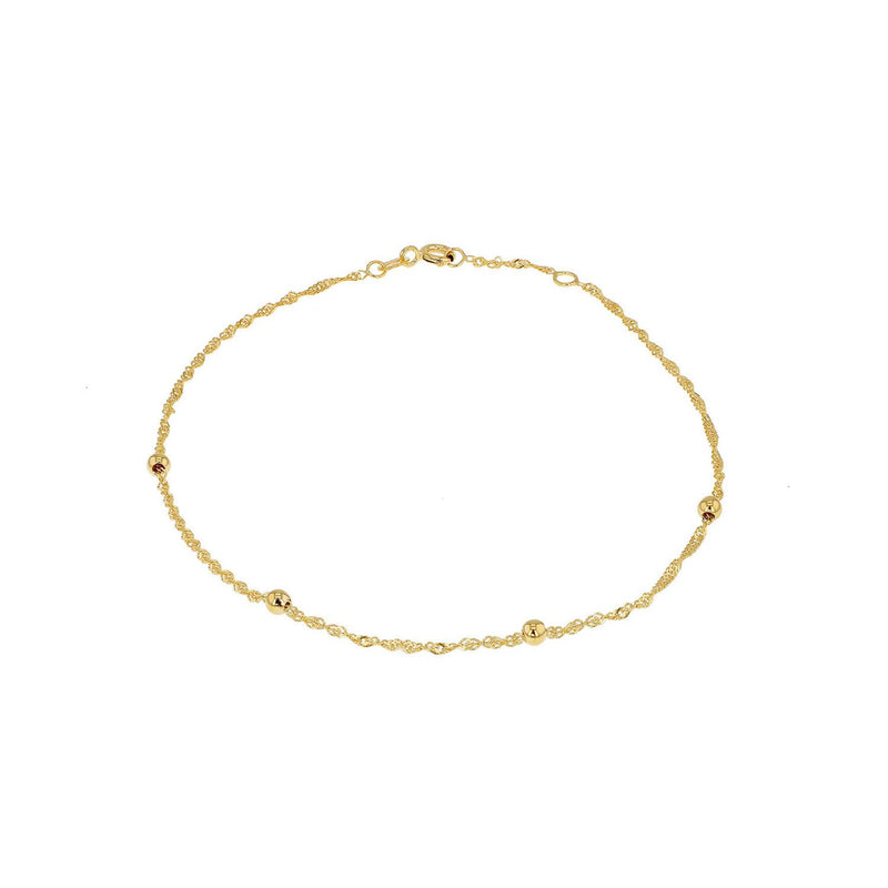 9K Yellow Gold Balls and Twist Curb Chain Adjustable Anklet 22.5cm+1.5cm