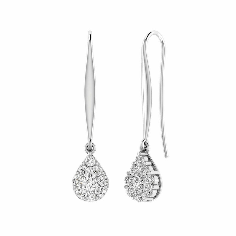 Tear Drop Hook Diamond Earrings With 0.50ct Diamonds In 9K White Gold