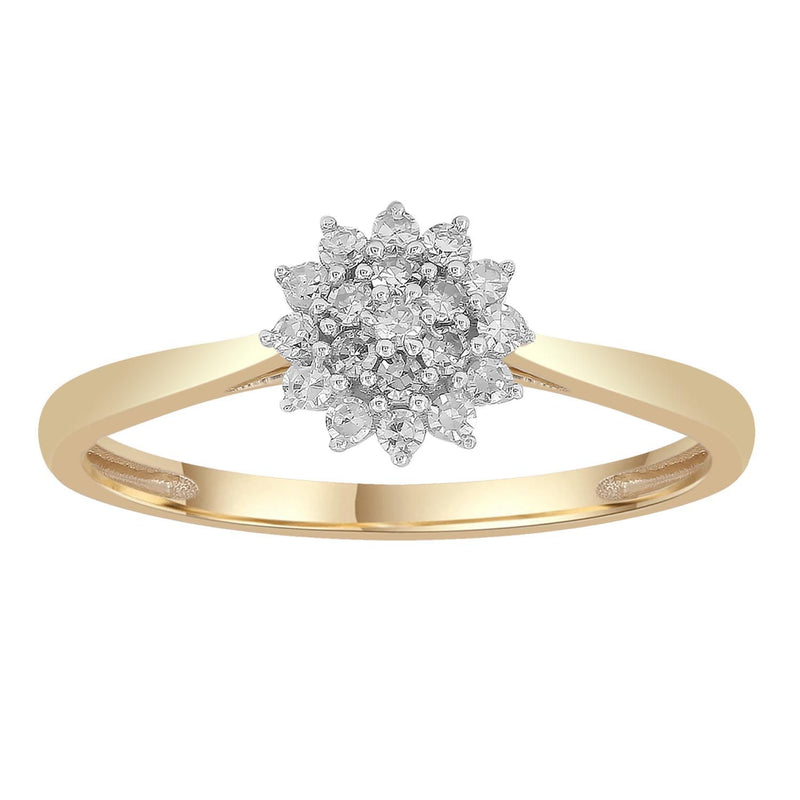 Cluster Ring with 0.15ct Diamonds in 9K Yellow Gold
