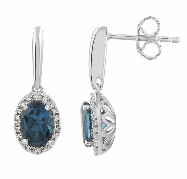 London Blue Topaz Earrings With 0.10ct Diamonds In 9K White Gold