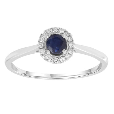 Sapphire Ring with 0.08ct Diamonds in 9K White Gold