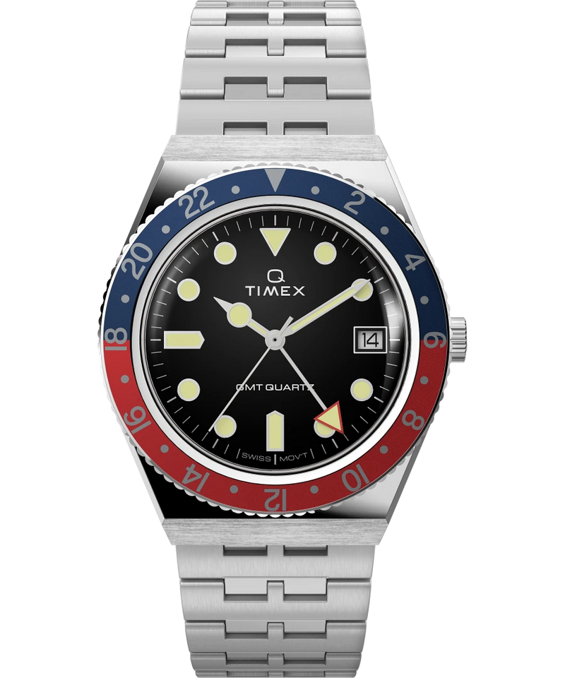 Q Timex GMT 38mm Stainless Steel Bracelet Watch TW2V38000
