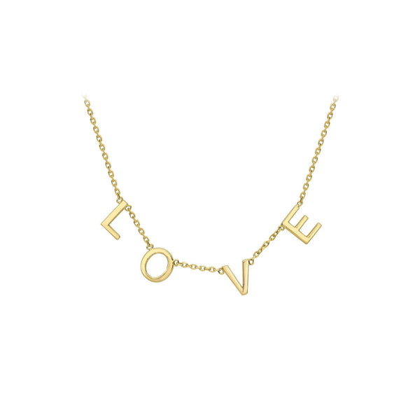 9K Yellow Gold Solid 'Love' Adjustable Necklace 38cm+5cm