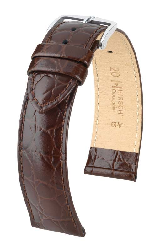 Hirsch Crocograin L High Gloss Brown Leather Band