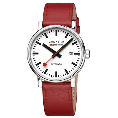 Mondaine Evo2 Automatic Red Leather White Dial Watch