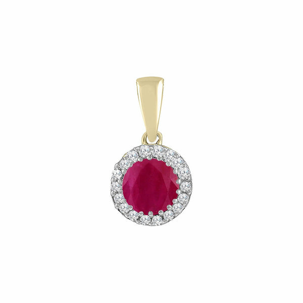Ruby Pendant With 0.03ct Diamonds In 9K Yellow Gold