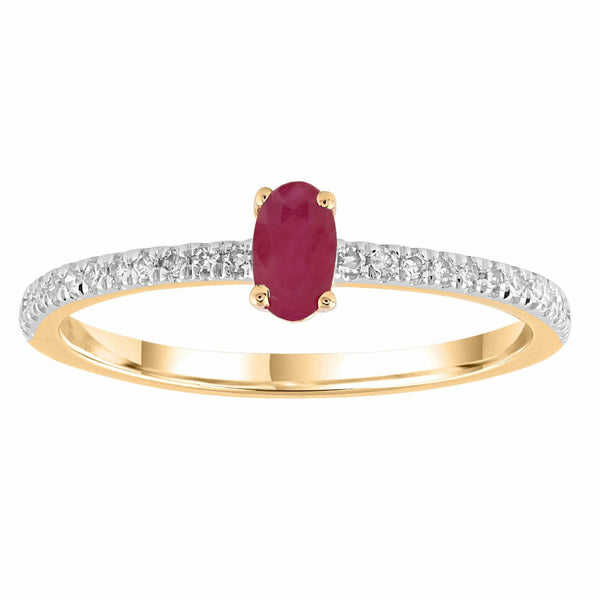 Ruby Ring With 0.12ct Diamond In 9K Yellow Gold