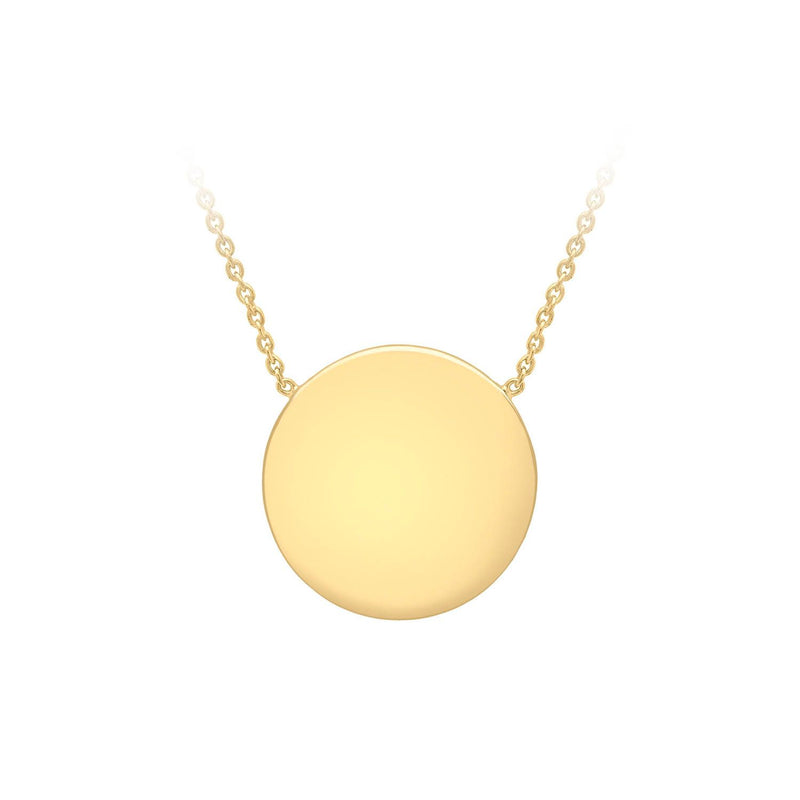 9K Yellow Gold Solid 15mm Disc Pendant Adjustable Necklace 41+2cm