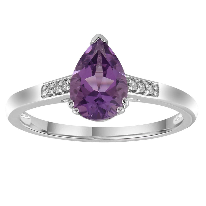 Amethyst  Ring with 0.03ct Diamonds in 9K White Gold