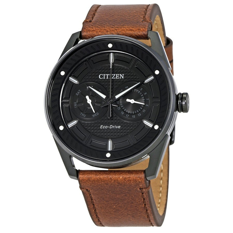 Citizen Cto Black Dial Brown Leather Mens Watch